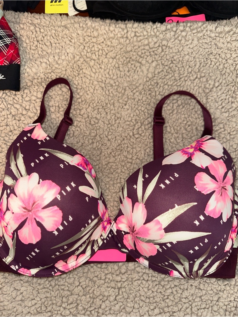PINK Victoria's Secret Plum Floral Underwire T-Shirt Bra